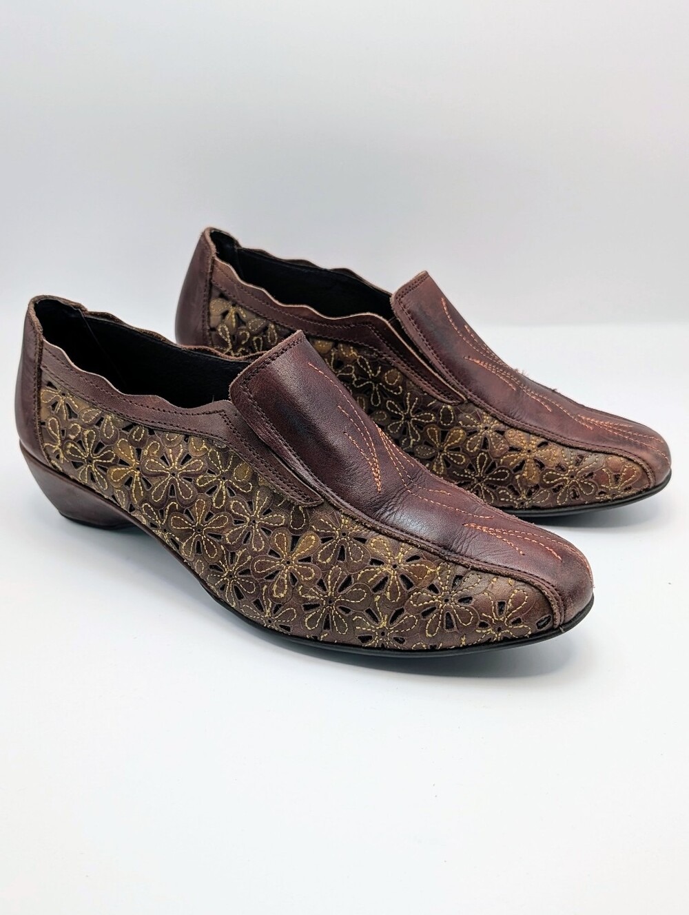 PIKOLINOS Floral Laser-Cut Leather Slip-On Shoes